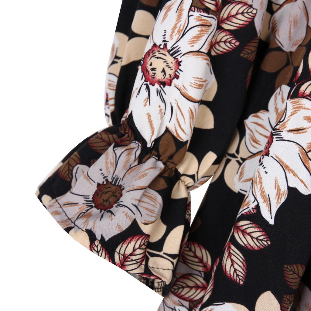 GMXIA Женская мода лето весна цветочный принт с длинным рукавом на одно плечо свободные повседневные платья с роговыми рукавами и деревянным краем уха