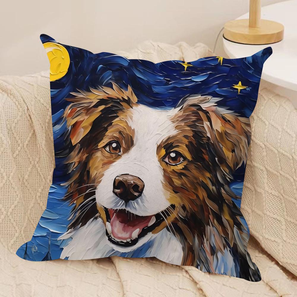 Catoon Starry Sky Dog Cushion Cover Silky Short Plush Double-Sided Printed Pillow Case for Sofa All Seasons Home Decor Gift