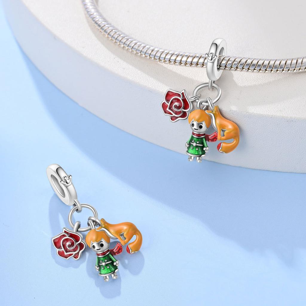 2026 Three-piece Series Flamingo Little Prince Charm Pendant Beads Jewelry Bracelet Accessories Female 925 Silver