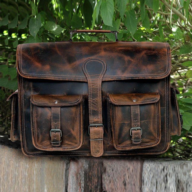 Handmade Leather Messenger Bag Full Grain Buffalo Leather Office Briefcase Bag for Men and Women Leather Laptop Bag Satchel Shoulder Bag
