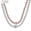 New 925 Sterling Silver Necklace Rose &Silver Beads &Pave Crystal Sliding Necklace For Women Wedding Gift Diy Europe Jewelry
