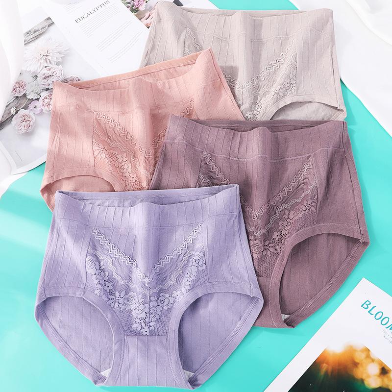 Plus Size Women's Summer Thin Cotton Middle Aged and Elderly High Waisted Panties