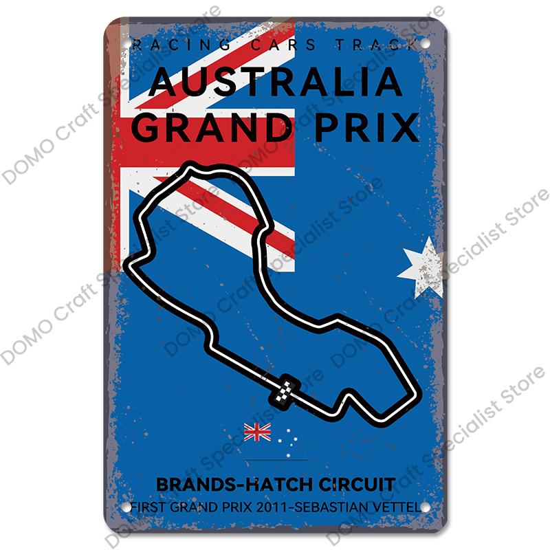 Плакат F1 Racing Circuit, винтажные металлические жестяные знаки, Монако, Испания, США, станция, ретро металлическая доска, гараж, бар, паб, клуб, домашний декор стен