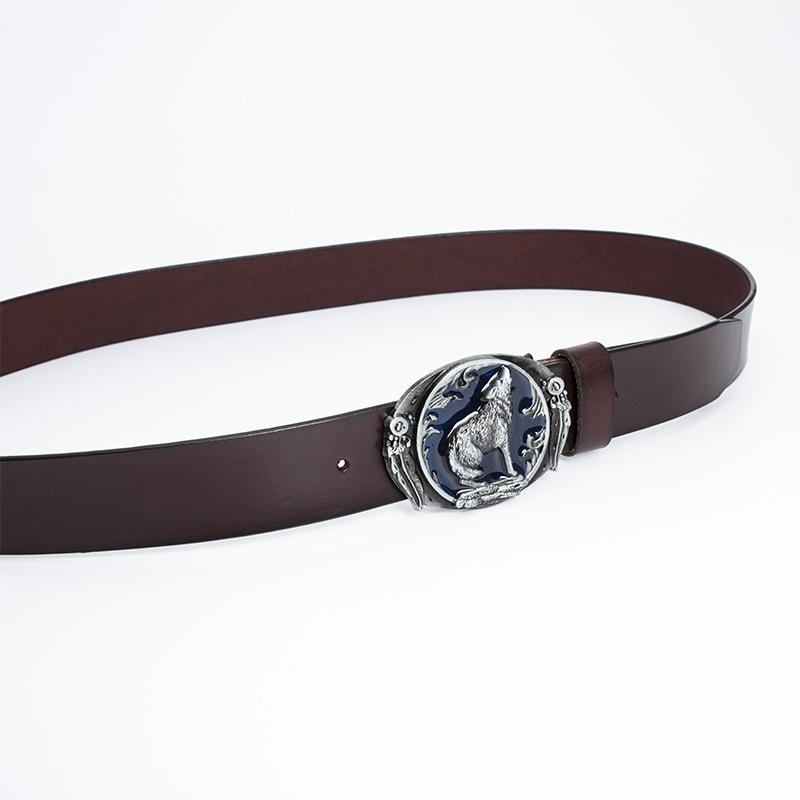 Men's Belt Personalized Retro Style Animal Pure Cowhide Fashion Youth Belt Knight Belt