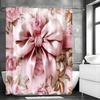 Pink Bow Rose Floral Shower Curtain, Bathroom Decorative Shower Curtain, Waterproof Shower Curtain with Hooks