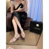 Квадратный носок двойные однословные прозрачные сандалии на толстом каблуке с бриллиантами