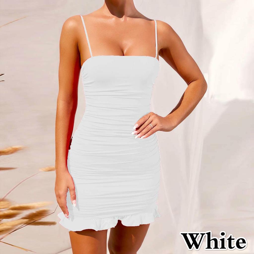 Сексуальное платье на тонких бретельках с оборками, облегающее мини-платье с рюшами, летнее элегантное платье для клуба