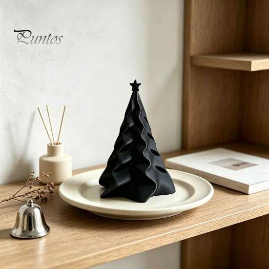 Mini Christmas Tree Desktop Ornament 3D Printed Pleated Ornament, Small Wavy Holiday Table Decor Decoration with Star Topper for Home Office