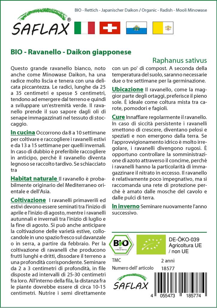 SAFLAX Garden in the Bag - Органический - Редис - Mooli Minowase - 100 семян - С субстратом в подходящем мешке - Raphanus sativus