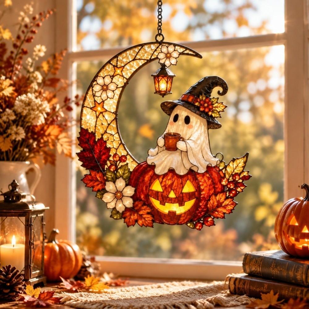 Pumpkin Cat Halloween Ghost Ornaments 2D Flat Acrylic Window Hanging Decoration Sun Catcher Farm