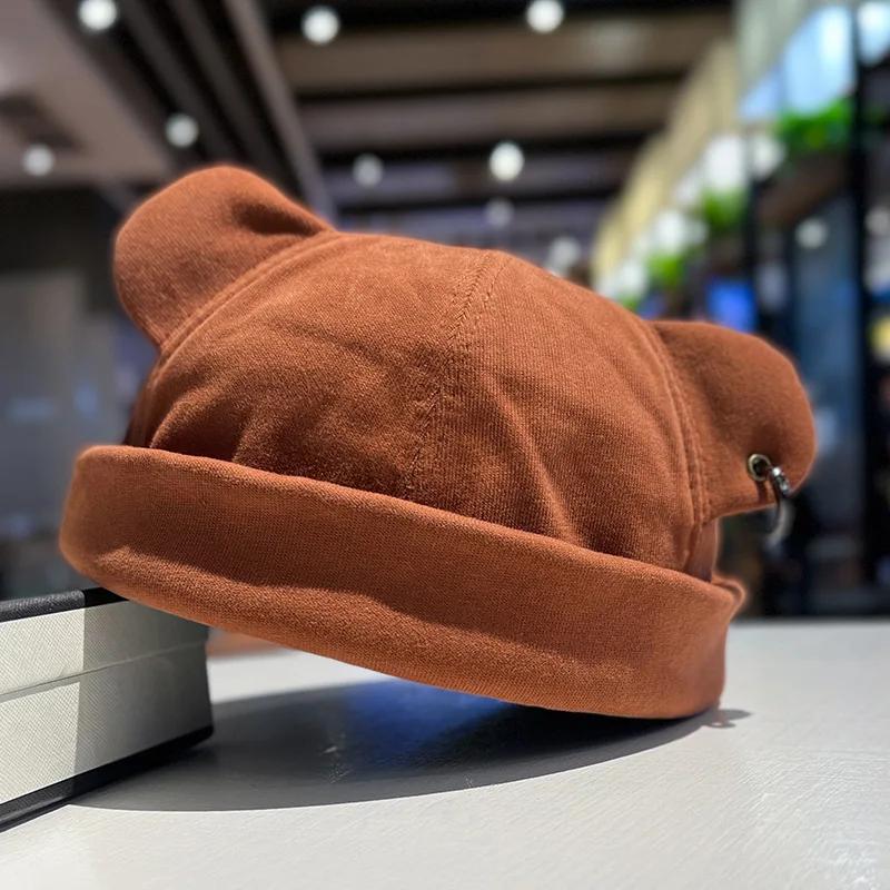 New Cute Cat Ear Dome Caps Men Melon Beanie Hats Women Solid Color Hip Hop Hat Fashion Korean Version Melon Cap