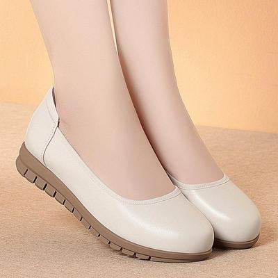 Женские слипоны из натуральной кожи на мягкой подошве - Весенне-осенние туфли с круглым носком для通勤