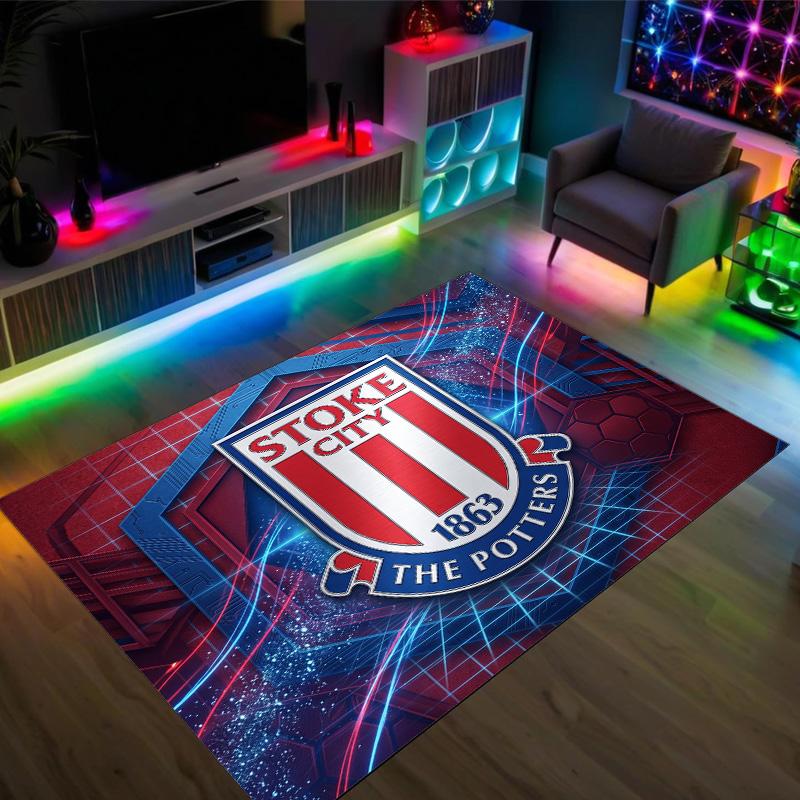 Stoke City Football Design Crystal Velvet Carpet Cozy Non?Slip Printed Rug For Bedroom Living Room Entrance