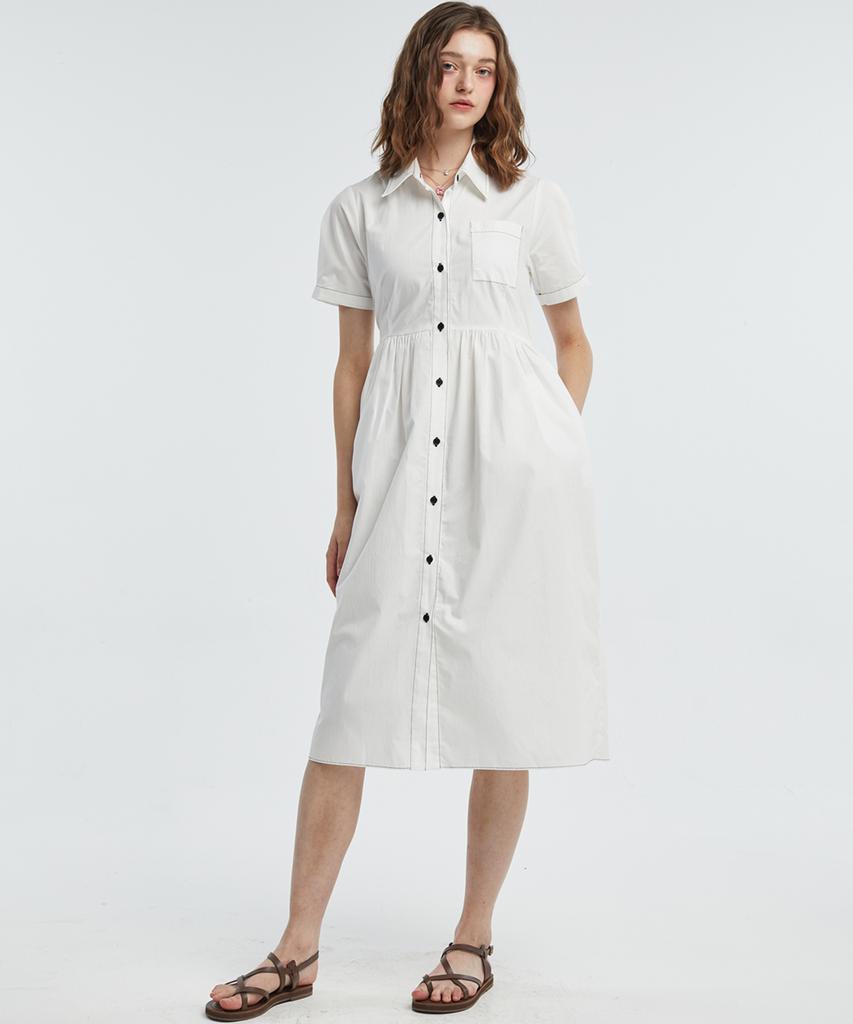 Manavis Seven Color Block Stitch Dress [White]