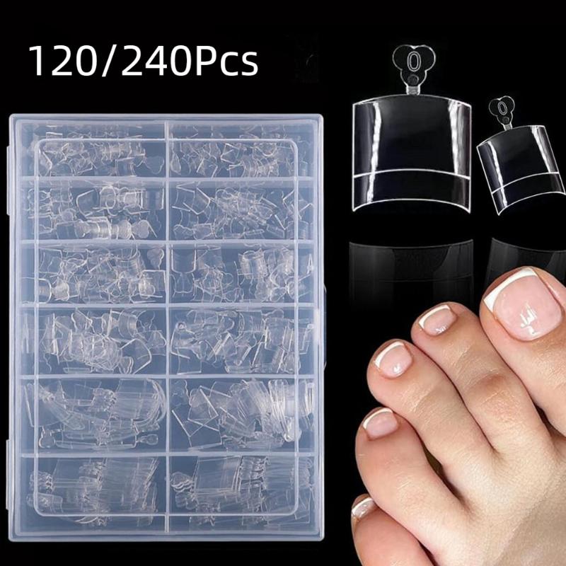 120/240pcs Fake Toe Nail Tips Transparent Half Cover Toenail For Pedicure Square Press On Toenails For Women Nail Salons DIY