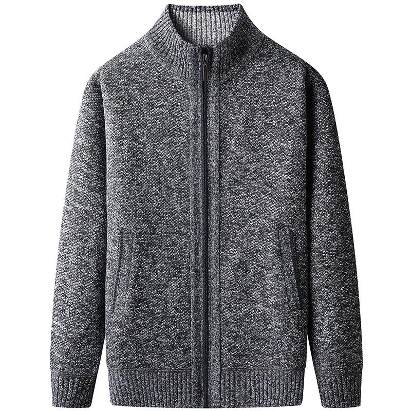 Осень 2025 Новая мужская повседневная толстовка однотонного цвета, зимний мужской теплый свитер из толстого флиса, повседневный кардиган на молнии со стойкой