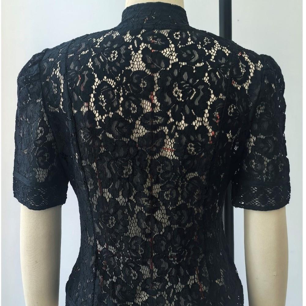 Slim Fit Lace Printed Shirts Hollowed Out Y2K Crop Top Chic Women Shirt Tops Summer