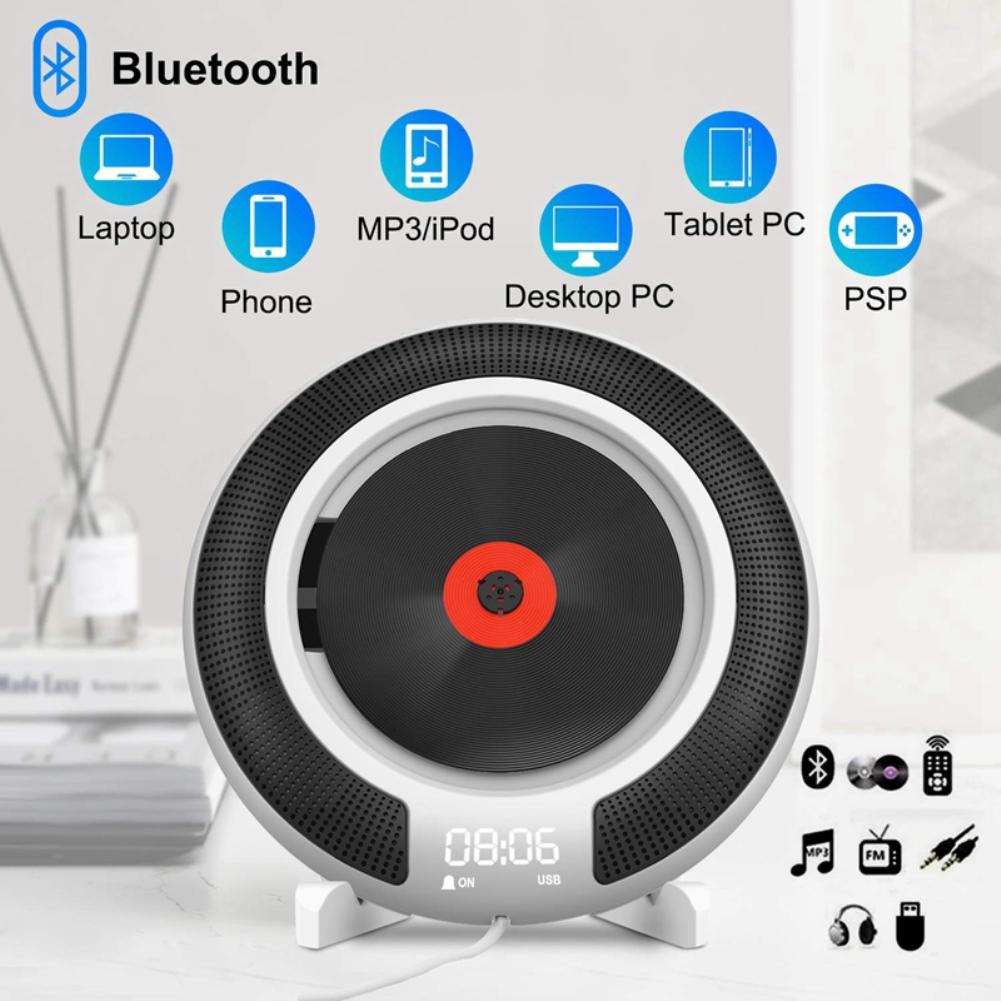 5 IN 1 Wall Mounted CD Player FM Radio HiFi Bluetooth Speaker Mini Home Boombox USB Player