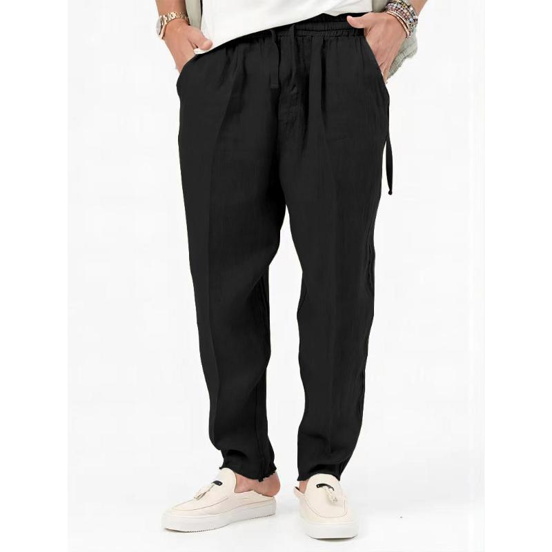 Летние мужские дышащие хлопковые льняные брюки в стиле хип-хоп, однотонные, белые, черные, зеленые, свободные повседневные спортивные брюки