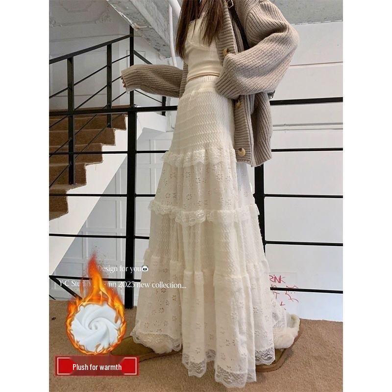 Юбка-торт средней длины с кружевом в корейском стиле, мода осень/зима 2024 г.