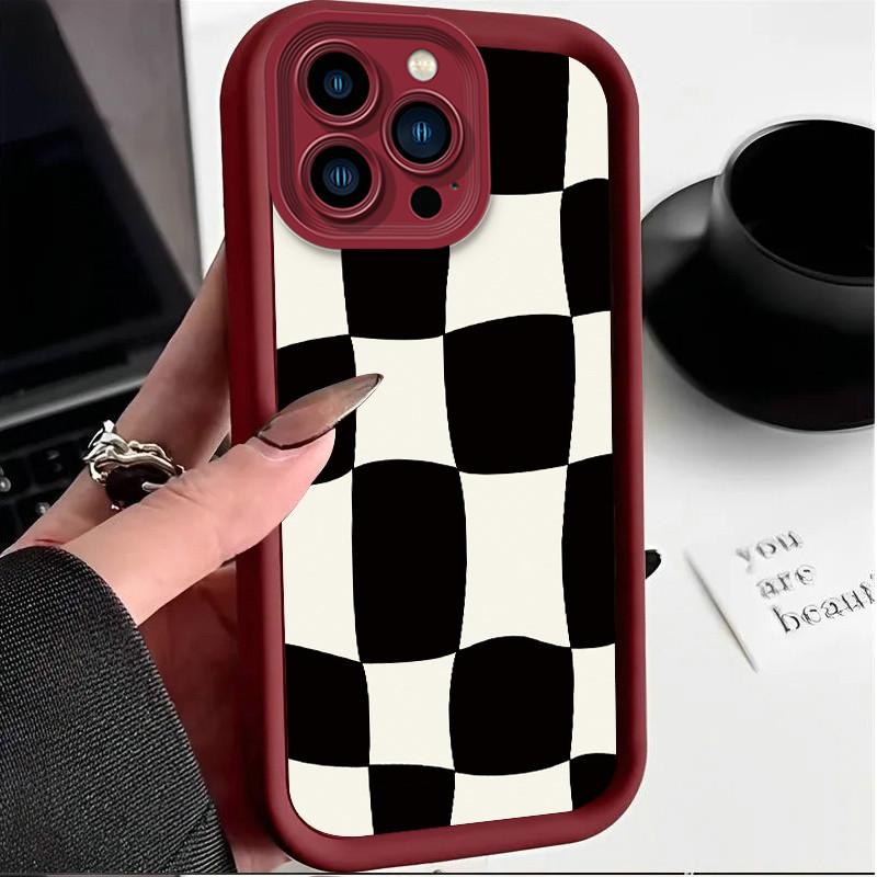 Black White Checkerboard Pattern Printed Fashion Case Flexible Soft Silicone TPU Shell Full Back Cover for iPhone Samsung