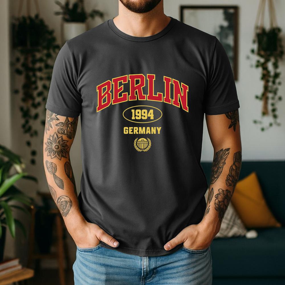 New Summer 100 Cotton Graphic Oversized Tee Berlin 1994 Gerunisexy Retro College Style Themed Short Sleeve