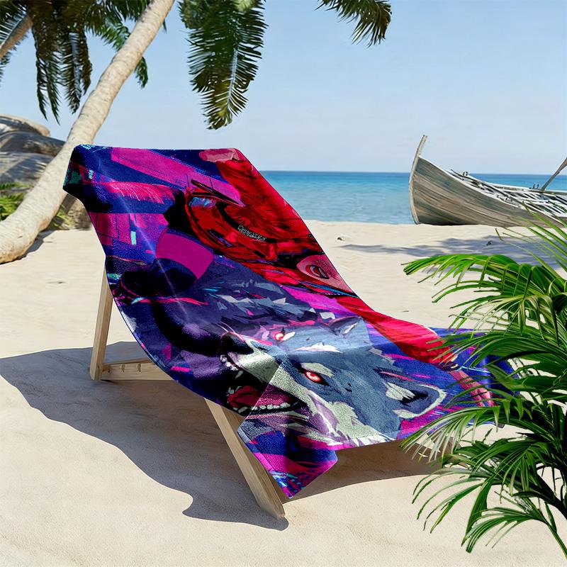 Wolf and Beauty 2D Flat Print Beach Towel, Large Soft Quick Dry Towel for Beach Camping Swimming.MSTJ0918405