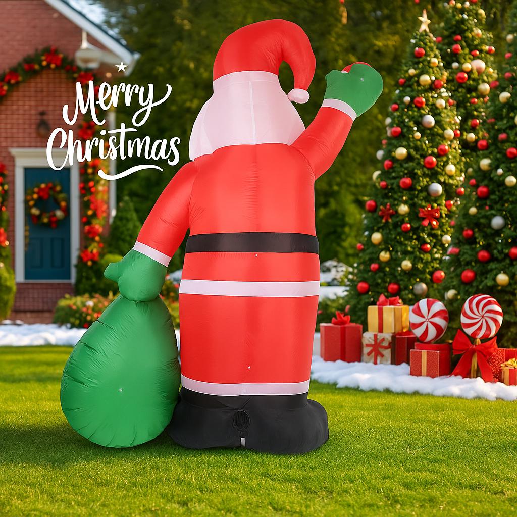 7.87FT LED Light Xmas Inflatable Gift Bag Santa Toy Yard Party Lawn Ornaments Home Decoration Supplies Christmas Holiday Gift