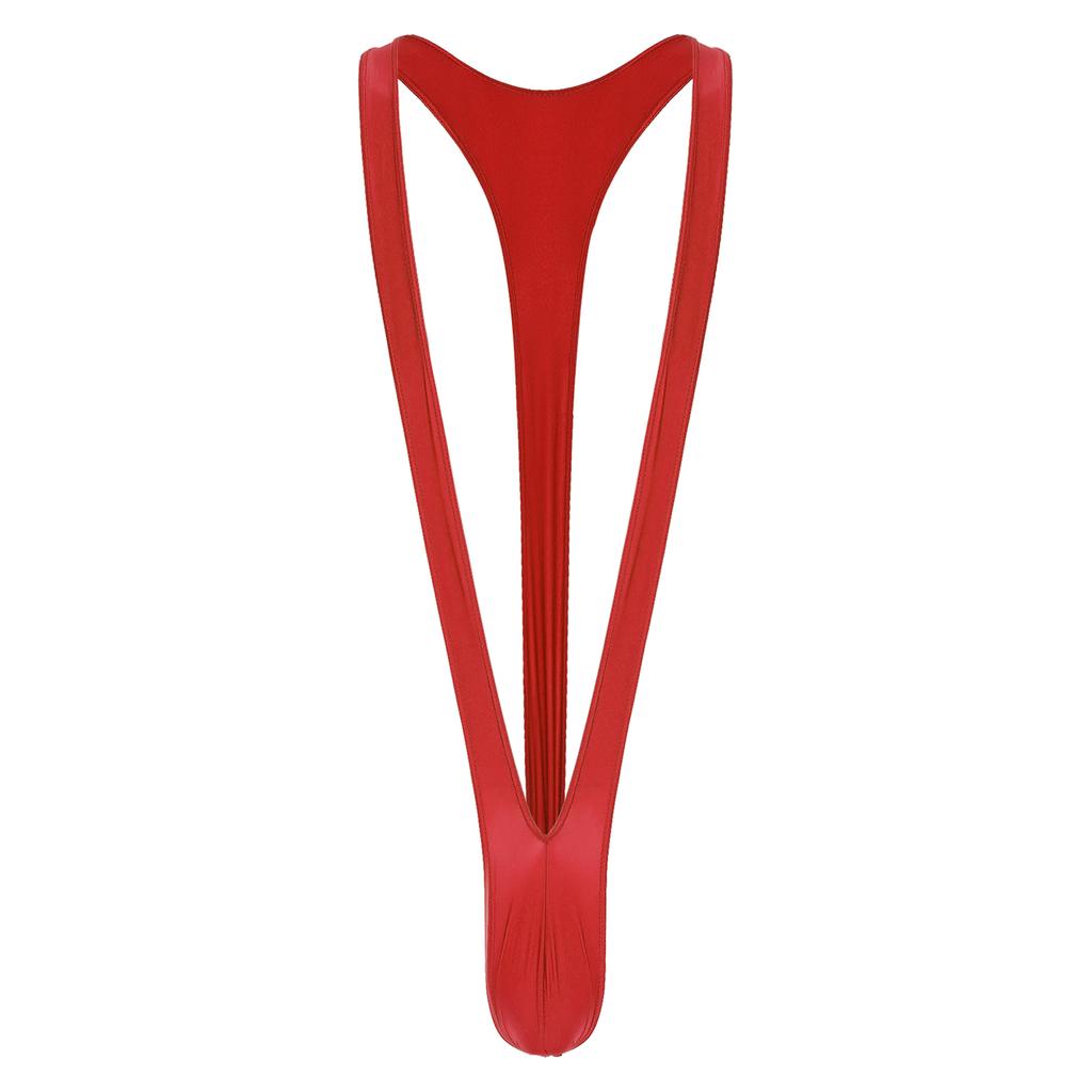 Mens Swimsuit Bodysuit M-XL Glossy Finish - Thong Mankini with Bulge Pouch & V-Shaped Suspenders