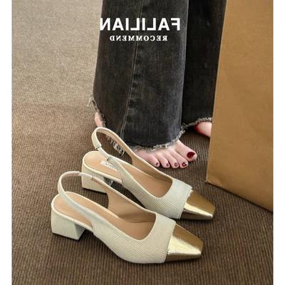 Толстый каблук высокие каблуки маленькие сандалии женские весна лето новый темперамент квадратный носок с юбкой туфли-лодочки