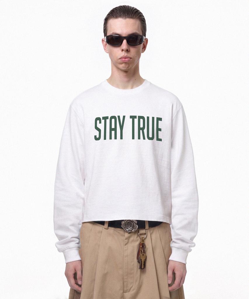 PRINOAR Белая полуукороченная футболка с длинным рукавом Stay True
