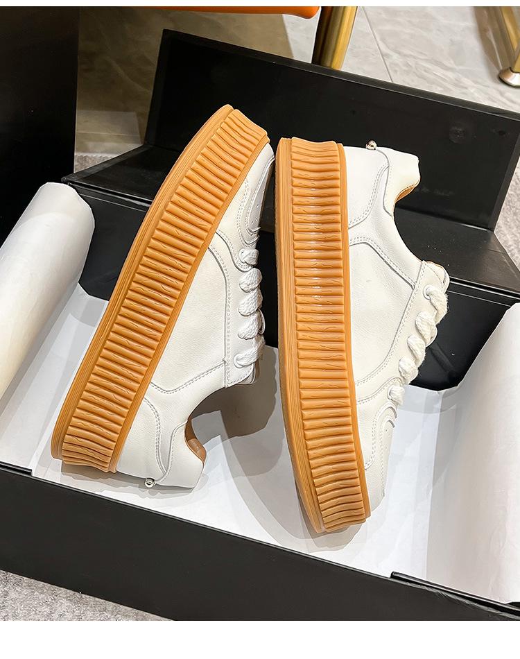 Masuism Women's White Chunky-Sole Sneakers - 2024 Autumn Height-Enhancing Casual Shoes