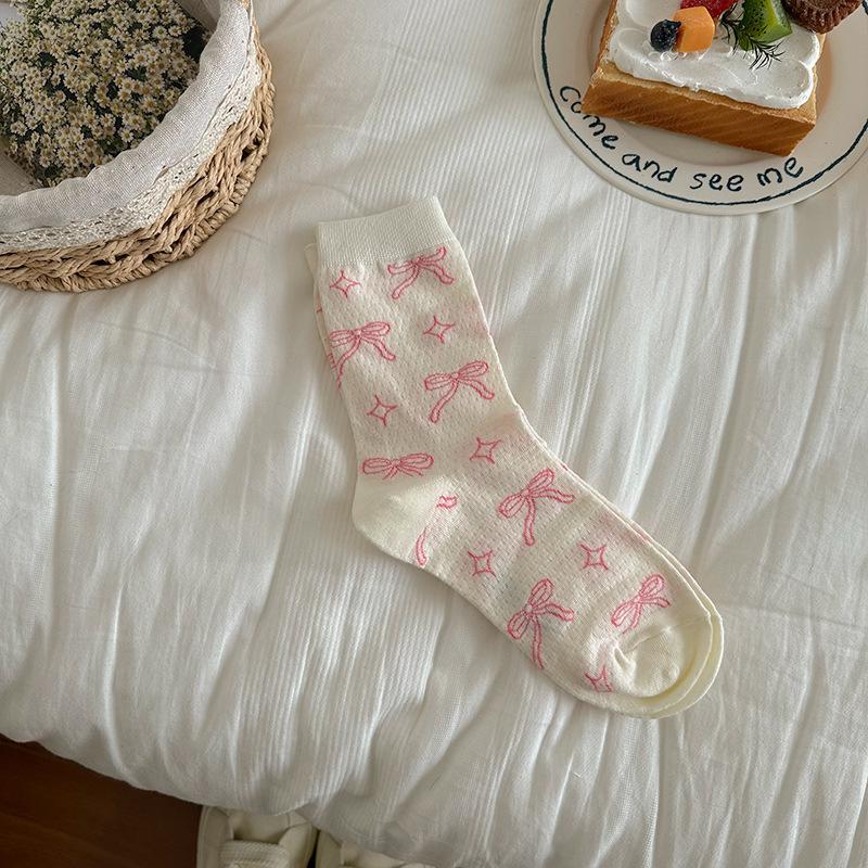 1/4 пары женских хлопковых носков Весна и Осень Носки с бантом Удобные Однотонные