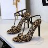 Sexy European Style High Heels Women's T-Strap Platform Sandals Leopard Print Open Toe Party Shoes