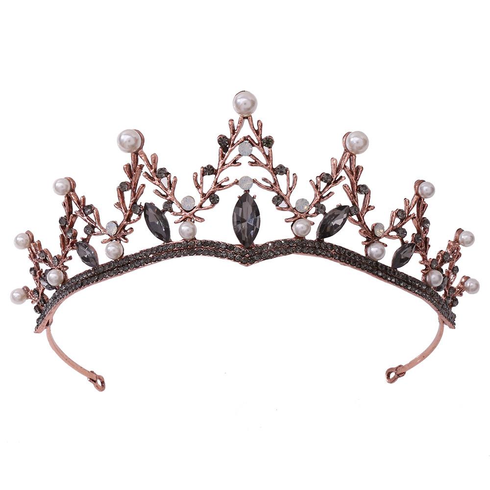 New Retro Rhinestone Bridal Headband Baroque Black Crown Pearl Inlaid Diamond Crown Tiara