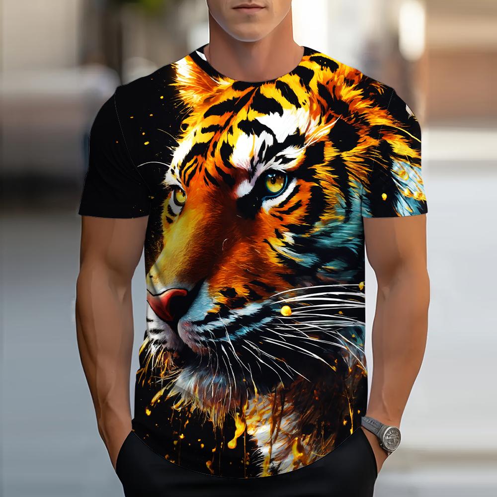 Lion Animal Pattern 3D Print Men Streetwear Hip Hop Short Sleeve Oversized Tees Harajuku Y2k Tops