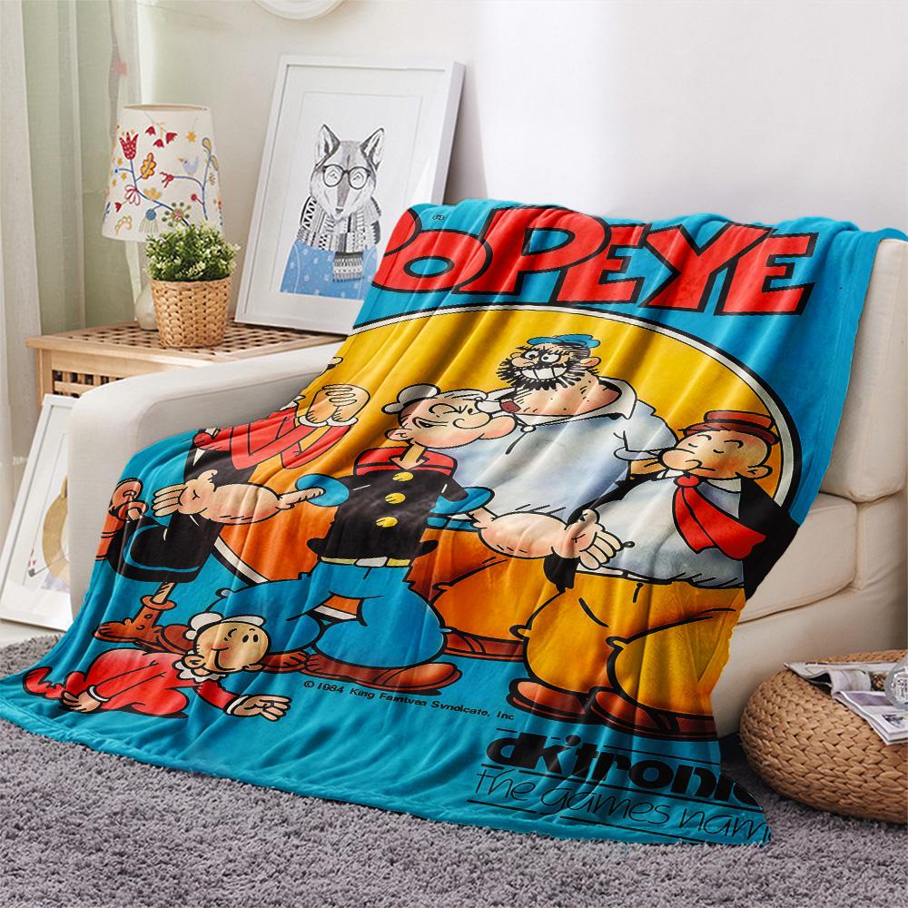 1PC Popeye Print Flannel Blanket, High quality Comfortable for All Seasons, Home Decor, Warmth and Comfort, Perfect for Christmas Gifts