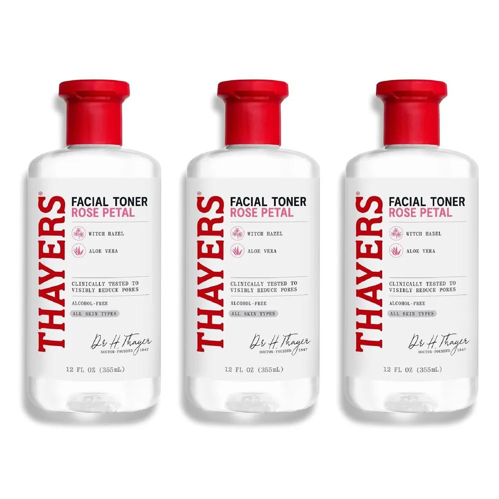THAYERS Розовая вода без спирта Гамамелис Тоник для лица 355 мл x 3 Большой размер