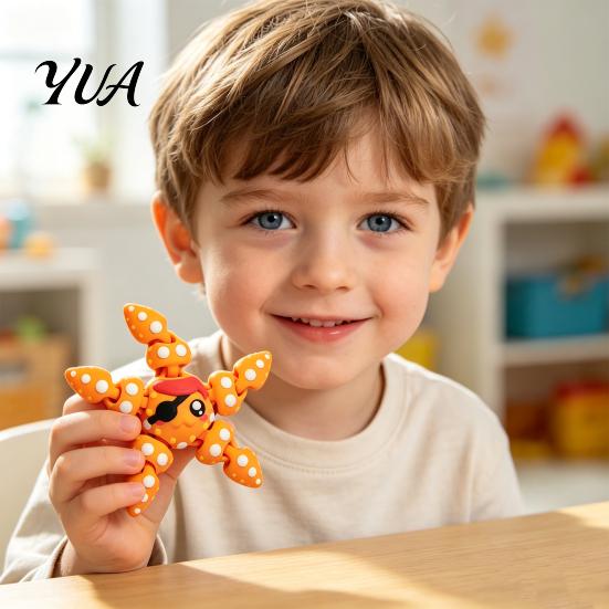 Poseable Starfish Figure 3D Printed Articulated Figure, Flexible Cartoon Fidget Toy, Sea Animal Ornament for Desktop Decor, Schoolbag Accessory