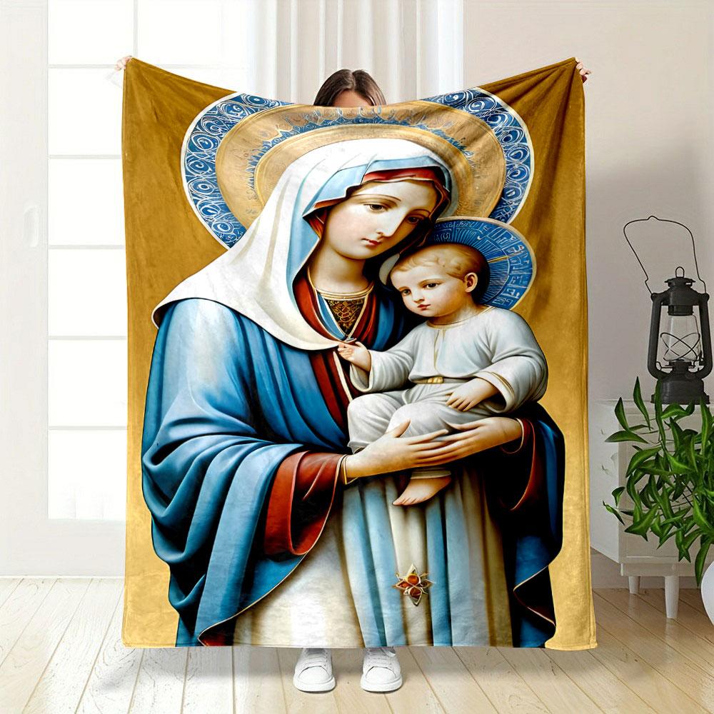 Religious Madonna Child Throw Blanket Printed Blanket for Living Room Bed Couch lunch break Soft Cozy Blanket for Friend's festival Gift