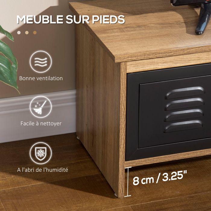 HOMCOM - Meuble TV - Panneau de particules classe E1 - 109x35x38cm - Brun clair, Noir