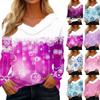 Женская рождественская рубашка с длинным рукавом и принтом снежинок, повседневные свободные футболки с V-образным вырезом