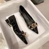 Shoes For Women 2024 Formal Pointed Toe Ladies Summer Footwear Black Normal Leather Casual Low Heel Elegant Korean Style Offer