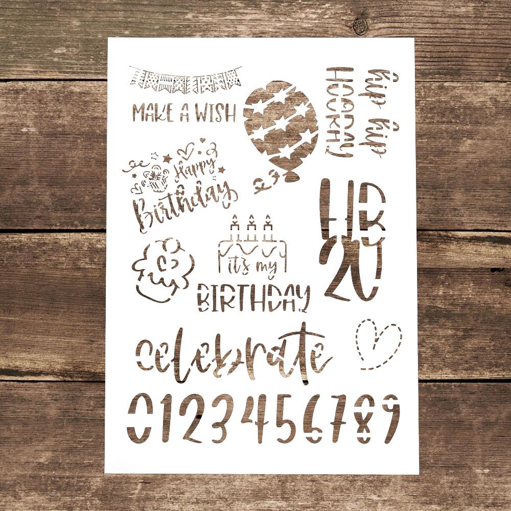 Декоративный многоразовый трафарет на день рождения, размер А4, трафареты для рисования для поделок, скрабукинг, роспись по дереву, холсту, полу, стенам и плитке