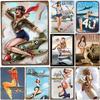 Metal Tin Signs Military Pinup Wall Decoration Plaque Vintage Art Poster Iron Painting for Man Cave Home Cafe Garden Club Bar