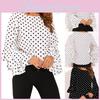 Women Bell Fashion Sleeve Loose Polka Dot Blouse Casual Ladies Shirt Tops