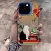 Элегантный китайский сад Кот Чернильница Чехол для iPhone 17 Air 16 E 15 14 13 12 11 Pro Max 8 Plus X IMD Цветная Серебристая Рамка Камеры