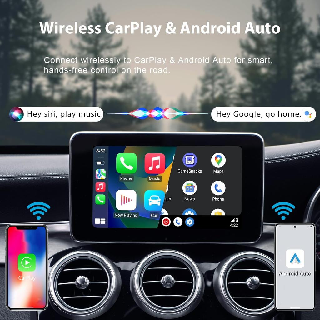 Беспроводной адаптер CarPlay Автомобильное устройство для потоковой передачи данных Ai Box Поддержка Netflix, YouTube, Hulu, Disney+, Беспроводной адаптер Android Auto со светодиодной подсветкой,