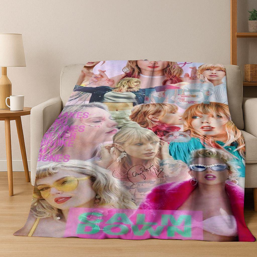 Fashion T-Taylor T-Swizzle Singer Star Flannel Blanket Soft Warm Throw Blanket for Bed Bedroom Living Room Travel Picnic Gift