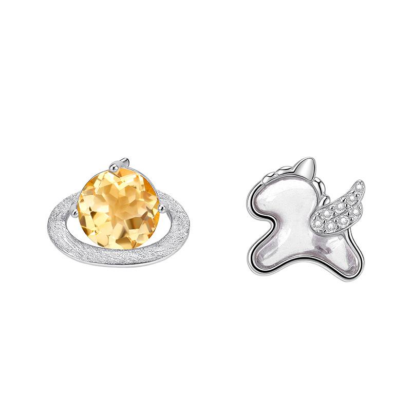 Natural White Crystal Lucky Horse S925 Sterling Silver Necklace Earrings Planet Zodiac Horse Jewelry